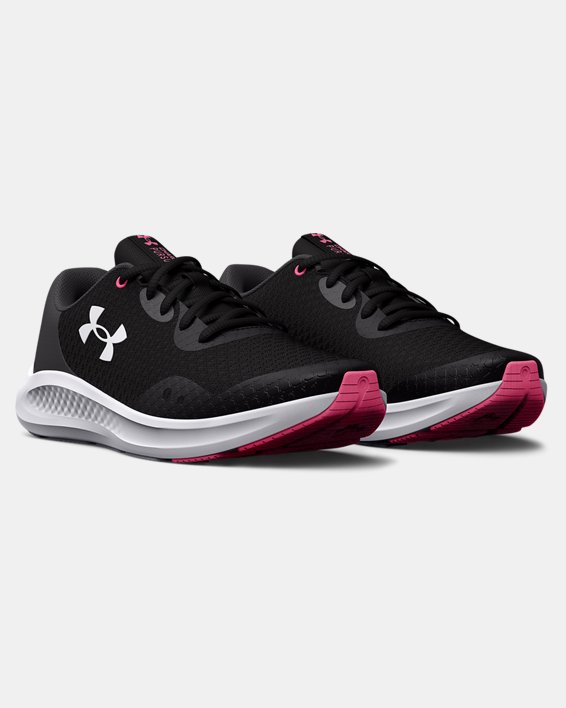 Girls' Grade School UA Charged Pursuit 3 Running Shoes, Black, pdpMainDesktop image number 3